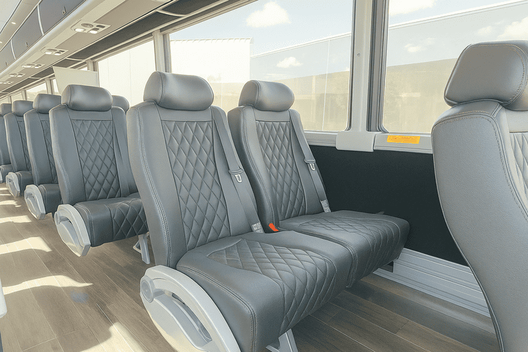 interior of Rockford Shuttle Bus Rentals charter bus